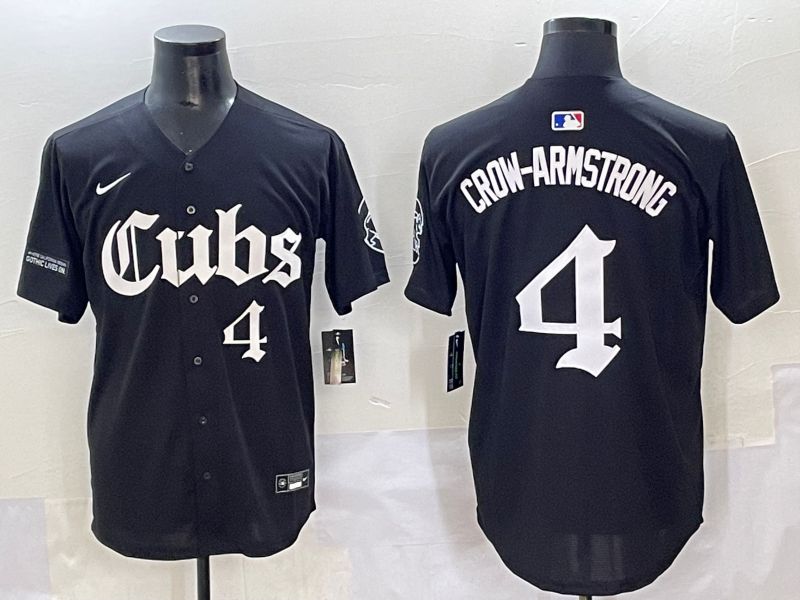 Men 2025 Chicago Cubs #4 Crow-Armstrong Black Five generations Joint Name Nike MLB Jersey style 12